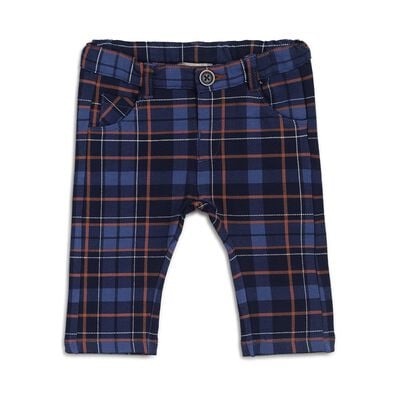 Boys Dark Blue Fleece Checked Long Trouser